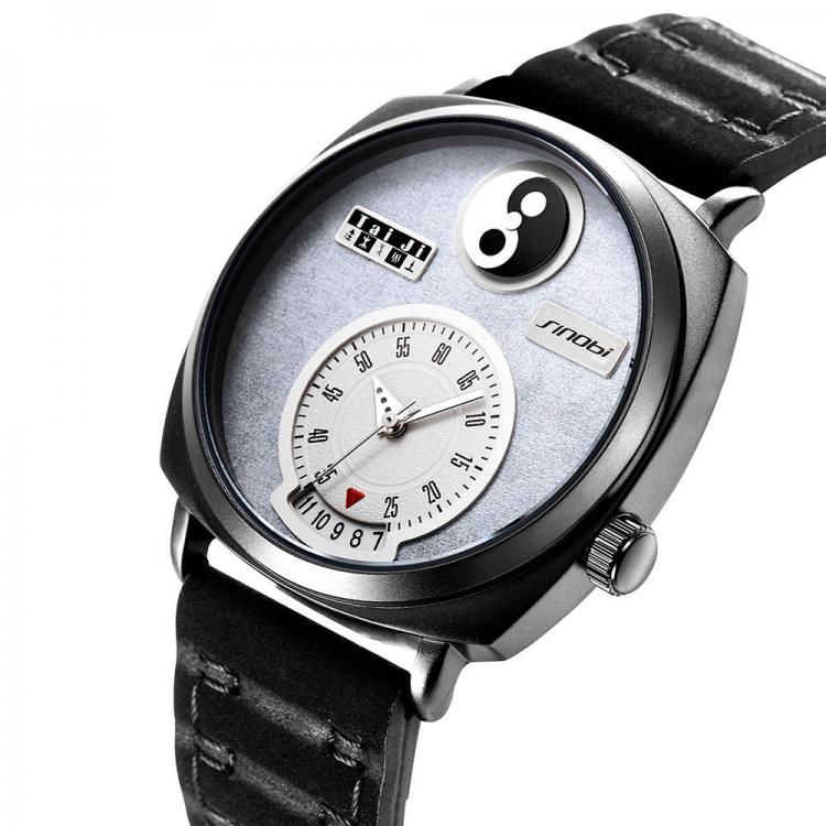 MEN - מוצרים לגבר שעונים לגבר SINOBI 9772 Unique Dial Display Men Wrist Watch Date Display Rectangle Quartz Watches