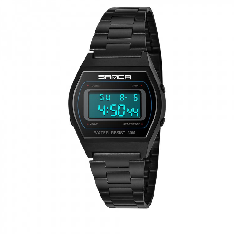 MEN - מוצרים לגבר שעונים לגבר SANDA 406 Digital Watch Men Fashion Stainless Steel Strap Calendar Clock Waterproof Sport Watch